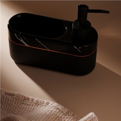 Дозатор для мыла SL Home Lines, с подставкой для губки, 400 мл, чёрный