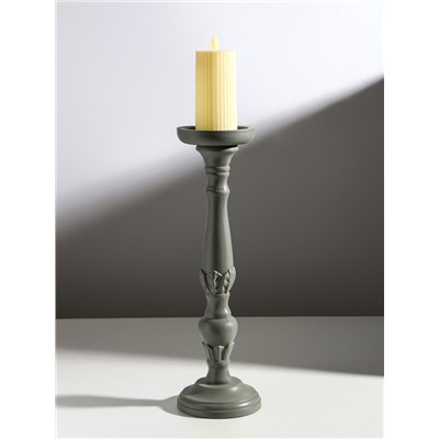 Деревянный подсвечник на 1 свечу «Колонна цветочная», серый, 10×10×37 см