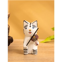 Сувенир «Кот скрипач», 3.5×8×8 см, дерево, белый