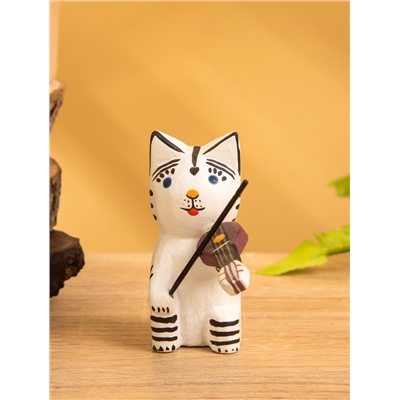 Сувенир «Кот скрипач», 3.5×8×8 см, дерево, белый