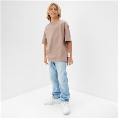 Футболка детская однотонная MINAKU: Basic line, бежевая, рост 122 см