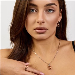 Комплект ювелирной бижутерии коллекция "Дубай" серьги, кулон и кольцо 17 р покрытие посеребрение, вставка: стекло, цвет: шампань, арт.215.536-17