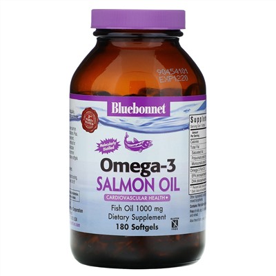 Bluebonnet Nutrition, Натуральный омега-3 жир лосося, 1000 мг, 180 мягких капсул