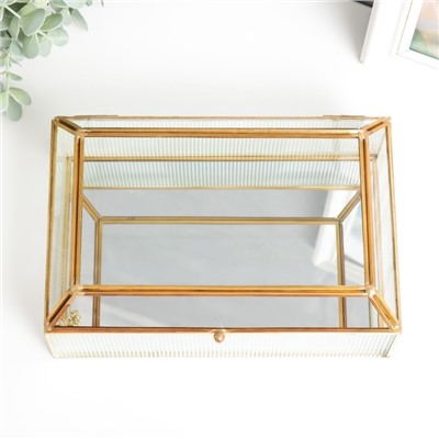 Шкатулка для украшений, стекло с металлическим каркасом «Квадратики», золото, 8.5×16×24 см