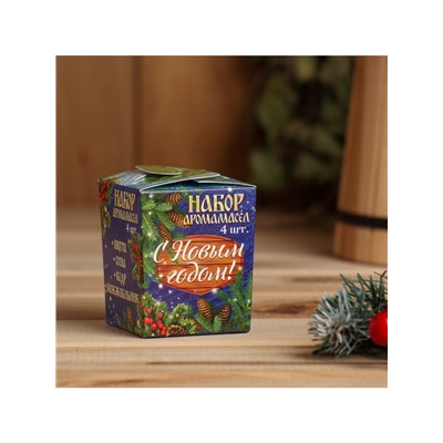 Новогодний набор эфирных масел «С новым годом! С легким паром!», кедр, сосна, можжевельник, пихта, 4 шт. по 10 мл