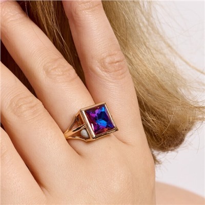 Кольцо 19 р ювелирная бижутерия коллекция "Дубай", покрытие позолота, вставка: фианит, цвет: розово-синий, арт.414.112-19