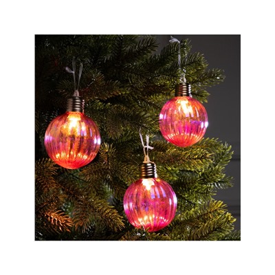 Набор ёлочных шаров «Розовые грани», 3 шт., d=7 см, 3 LED, от батареек AG13×9, свечение тёплое белое