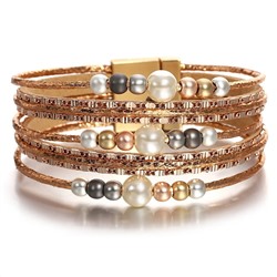 Браслет, жемчуг swarovski , кожа , сталь, ALBW160