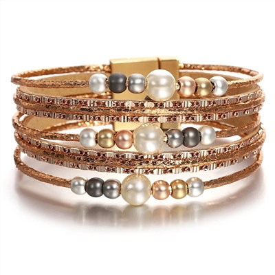 Браслет, жемчуг swarovski , кожа , сталь, ALBW160