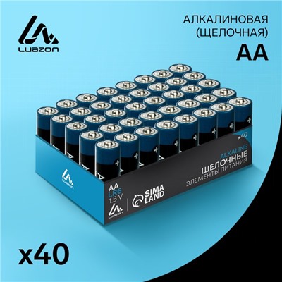 Набор батареек алкалиновых (щелочных) Luazon, AA, LR6, 40 штук