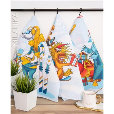Набор 3 полотенца "Конь в пальто" , вафля