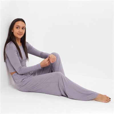 Пижама женская (лонгслив, брюки) MINAKU: Home collection, серая, размер 44