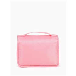 Косметичка-несессер дорожная на молнии, липучках, с крючком, с ручкой, однотонная, розовая