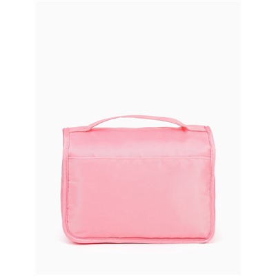 Косметичка-несессер дорожная на молнии, липучках, с крючком, с ручкой, однотонная, розовая
