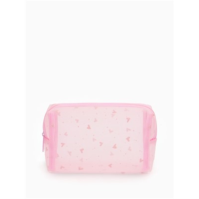 Косметичка женская HEARTS, с рисунком, сетка, на молнии, розовая