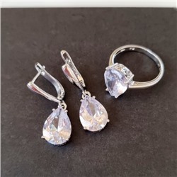 Комплект ювелирная бижутерия серьги и кольцо 17 р, покрытие: посеребрение, вставка: фианит, цвет: прозрачный, арт.313.077-17