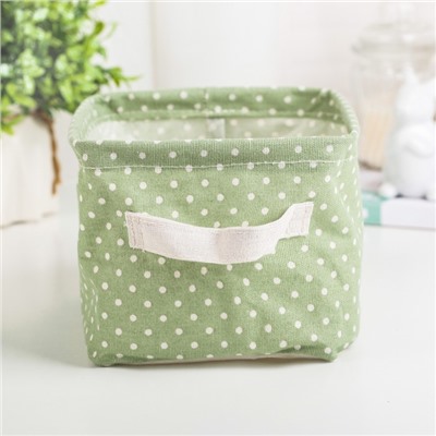 Корзина для хранения с ручками «Горошек», 21×16.5×13 см, цвет зелёный