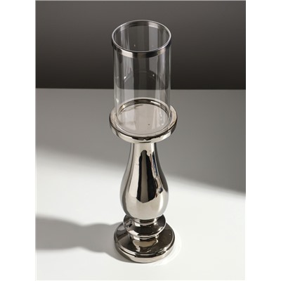 Подсвечник на 1 свечу «Аванти», керамика, стекло, d=8 см, серебро, 10×10×40.5 см