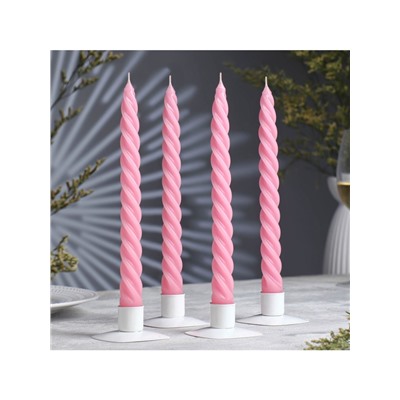 Набор свечей витых, 2.3×24.5 см, 5 ч, 50 г, 4 шт., светло-розовый