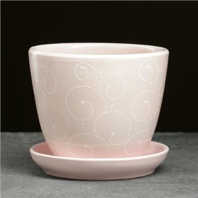 Горшок для цветов «Жемчуг», 1 л, d=15 см, h=13 см, керамический, с поддоном, бежевый