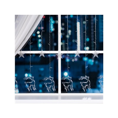 Гирлянда «Бахрома» 2.4×0.9 м с насадками «Олень», IP20, прозрачная нить, 138 LED, свечение белое, 8 режимов, 220 В