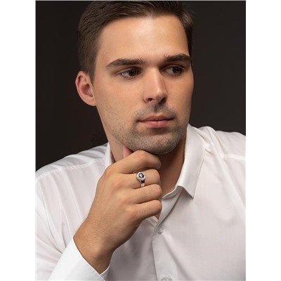 Печатка из серебра с фианитами родированная - Роза ветров 925 пробы к-2060р