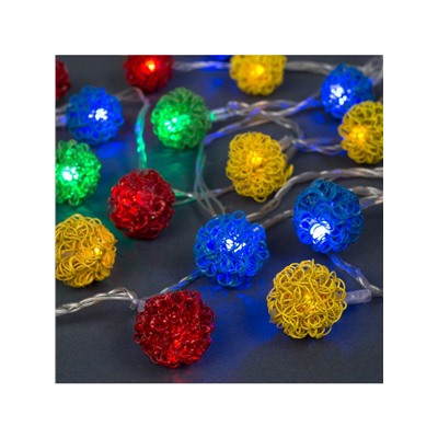 Гирлянда «Нить» 4 м с насадками «Шарик проволока», IP20, прозрачная нить, 20 LED, свечение мульти, 8 режимов, 220 В