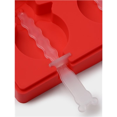 Форма для мороженого новогодняя Доляна «Снеговик», силикон, 18×9×2 см, 3 ячейки, с палочками, красная