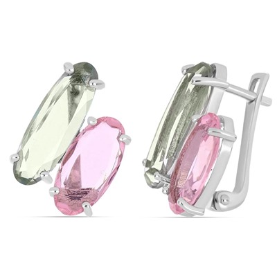 Серьги, зеленый аметист , морганит, Лунетта