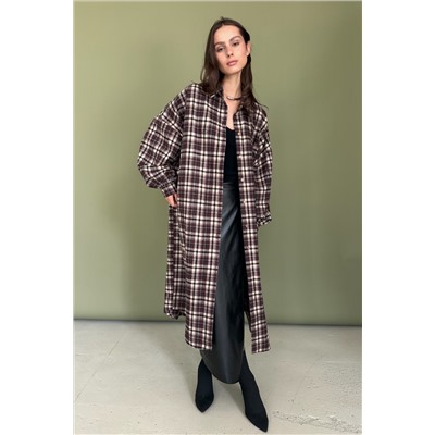 Рубашка удлиненная  AUTUMN046/04/Бордовый, белый