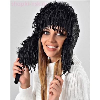 Букле пайетка страус Ушанка флис (56-58)