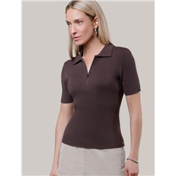 Джемпер-поло с застежкой на молнии из хлопка с кашемиром