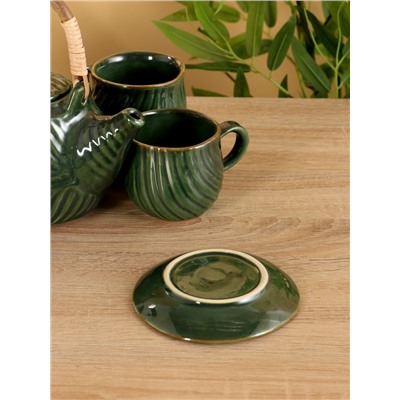 Набор чайный «Флора 2», чайник, 2 кружки, 27×26×16 см, керамика, зелёный