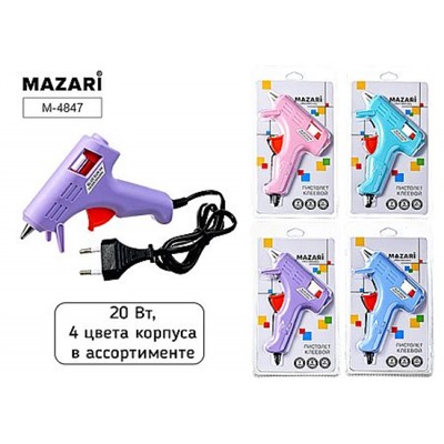 Клеевой пистолет мощность - 20 Вт. диаметр 7мм, 4 цв.в асс. M-4847 Mazari