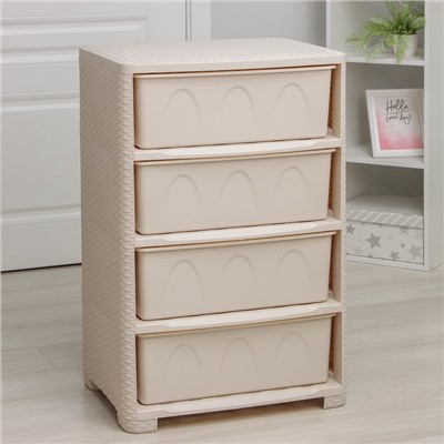 УЦЕНКА Комод 4-х секционный 55.5×44.5×87.5 см «Плетенка», цвет слоновая кость