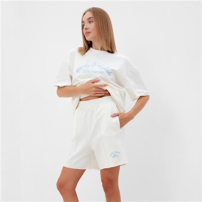 Костюм женский (футболка, шорты) MINAKU: SPORTY & STYLISH, цвет экрю, размер 46