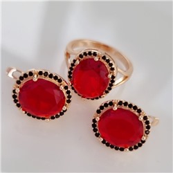 Комплект ювелирной бижутерии коллекция "Дубай" серьги и кольцо 17 р, покрытие позолота, вставка: фианиты, цвет: красный и черный, арт.215.356-17
