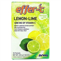 Now Foods, Effer-C, шипучий напиток, лимон-лайм, 30 пакетиков, (7,5 г) каждый