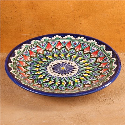Тарелка Риштанская Керамика «Узоры», d=22 см, керамика, узор микс, синяя