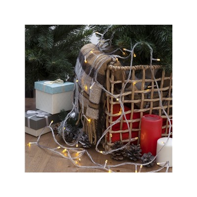 Гирлянда «Нить» 10 м, IP20, прозрачная нить, 100 LED, 8 режимов, 220 В, свечение жёлтое