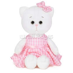 Мышель в розовом платье в клеточку, 20 см, в коробке