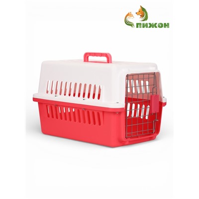 Переноска для животных, 49×31×31 см, с металлической дверью, пластик, белая, розовая