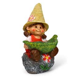 Садовая фигура из полистоуна «Девочка на камне с листом», 48×29×27 см