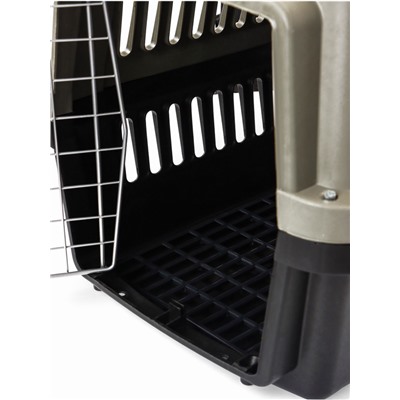 Переноска для животных, 59×36×35 см, с поддоном, с металлической дверью, тёмно-серая, чёрная