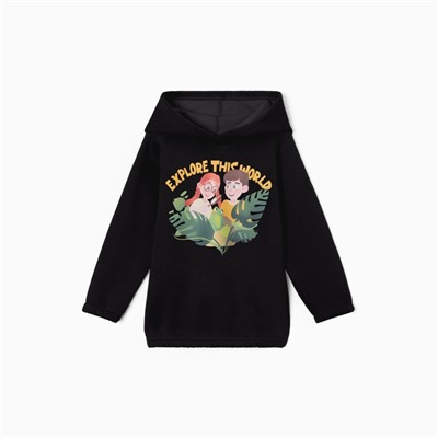 Толстовка (худи) детская MINAKU: Exclusive print, чёрная, Oversize, рост 104 см
