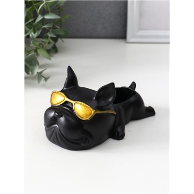 Подставка для мелочей «Французский бульдог в очках», 7×14×8.5 см, чёрная