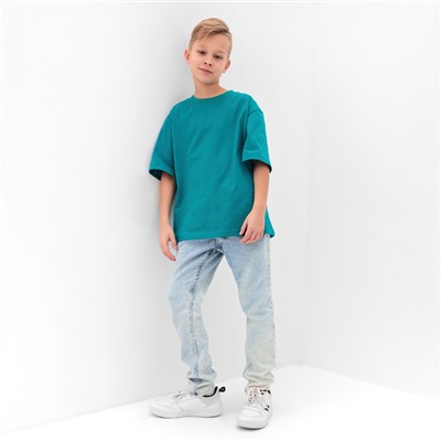 Футболка детская MINAKU: Basic line, бирюзовая, рост 122 см