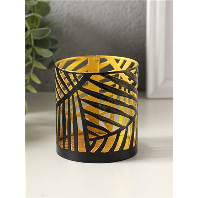 Металлический подсвечник «Цилиндр пальмовый», 7.5×7.5×8 см, чёрный с золотом