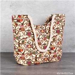 Сумка пляжная на молнии 45х32х14 см Совушка бежевый / BB23 /уп 1/