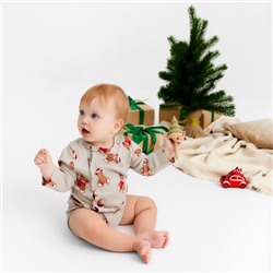 Боди детское с длинным рукавом «Крошка Я. Новогодние медвежата», рост 80-86 см, бежевое